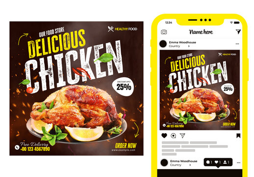 Chicken Food Social Media Post Design Template