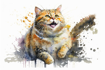 Cute cat, Watercolor painting. Illustration Graphic Design.