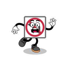 slipping no left or U turn road sign mascot illustration