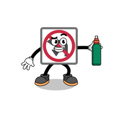 no left or U turn road sign illustration cartoon holding mosquito repellent