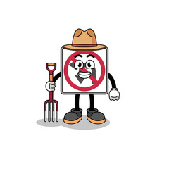 Cartoon mascot of no left or U turn road sign farmer
