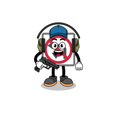 Character mascot of no left or U turn road sign doing shooting range