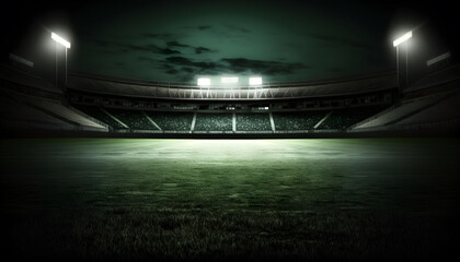 Empty Soccer Stadium in the Night with Lights Generative AI