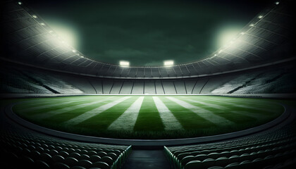 Fototapeta na wymiar Empty Soccer Stadium in the Night with Lights Generative AI