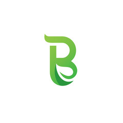 Green leaf and letter B logo design vector.