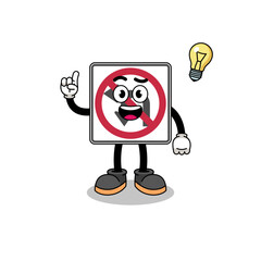 no left or U turn road sign cartoon with get an idea pose
