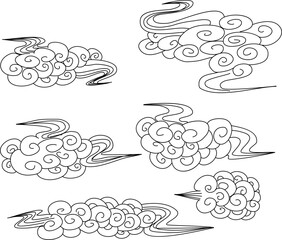 Chinese cloud vector isolate on white background.hand drawn doodle cloud set.