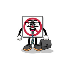 no thru movement road sign mascot as a businessman