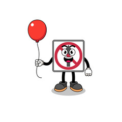 Cartoon of no thru movement road sign holding a balloon
