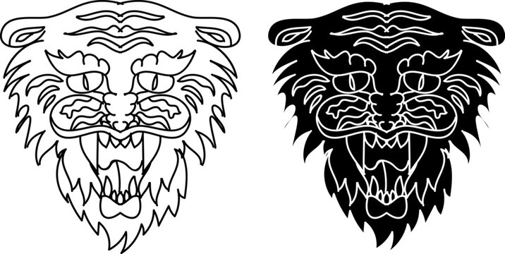 Tiger head vector isolate on white background.traditional tattoo tiger head