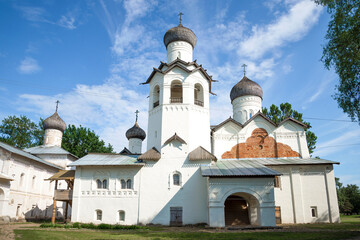 Fototapeta na wymiar Ancient temples of the former Spaso-Preobrazhensky Monastery on a sunny June day. Staraya Russa, Russia