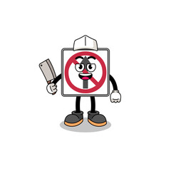 Fototapeta premium Mascot of no thru movement road sign as a butcher