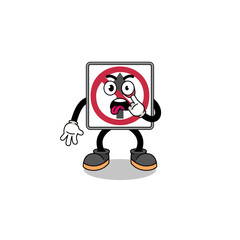 Character Illustration of no thru movement road sign with tongue sticking out