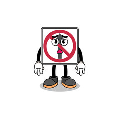 no thru movement road sign cartoon illustration with sad face