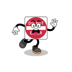 slipping do not enter road sign mascot illustration