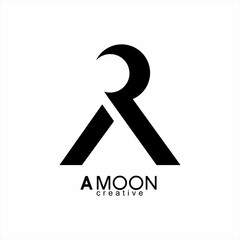 Geometric letter A vector logo design with crescent moon