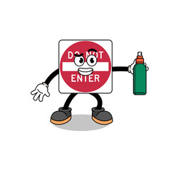 do not enter road sign illustration cartoon holding mosquito repellent