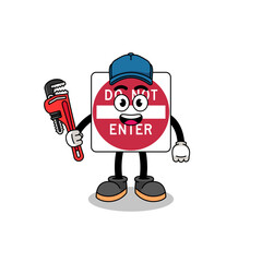 do not enter road sign illustration cartoon as a plumber