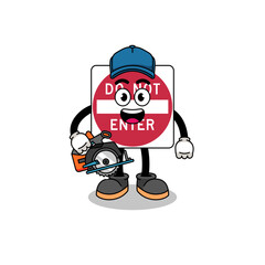 Cartoon Illustration of do not enter road sign as a woodworker