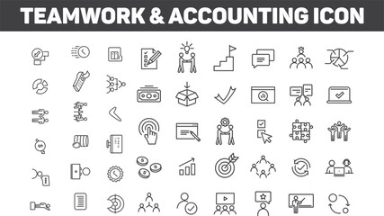 Fototapeta na wymiar Teamwork and accounting line icons collection. vector illustration