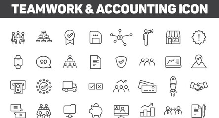 Teamwork and accounting line icons collection. vector illustration