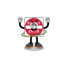 Character Illustration of do not enter road sign playing hula hoop