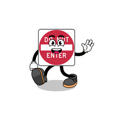 do not enter road sign cartoon walking