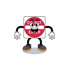 do not enter road sign cartoon with surprised gesture