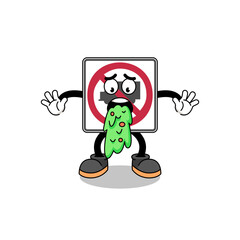 no trucks road sign mascot cartoon vomiting