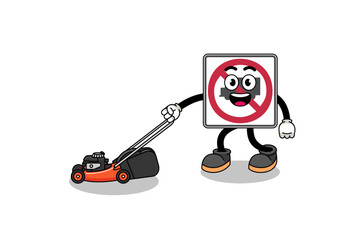 no trucks road sign illustration cartoon holding lawn mower