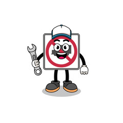 no trucks road sign illustration cartoon as a mechanic