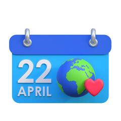 earth day calendar date icon earth day 3d illustration