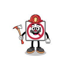 Cartoon mascot of no trucks road sign firefighter