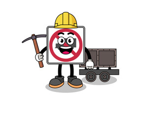 Mascot Illustration of no trucks road sign miner