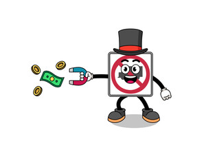 Fototapeta na wymiar Character Illustration of no trucks road sign catching money with a magnet