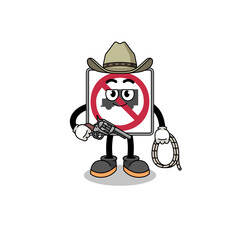 Character mascot of no trucks road sign as a cowboy