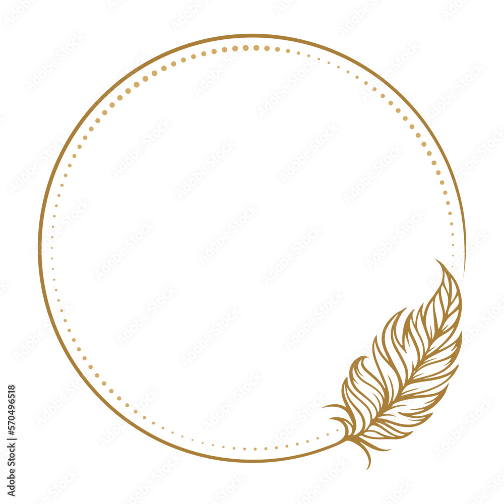 Wall mural vector boho style feathers round frame on the white background