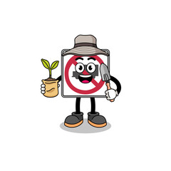 Illustration of no trucks road sign cartoon holding a plant seed