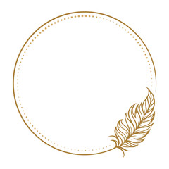 Vector boho style feathers round frame on the white background