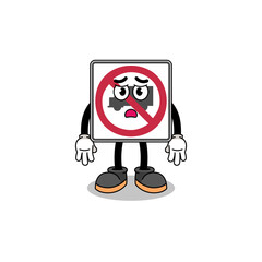 no trucks road sign cartoon illustration with sad face