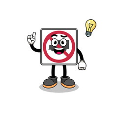 no trucks road sign cartoon with get an idea pose