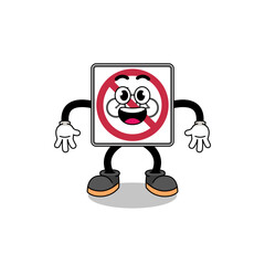 no bicycles road sign cartoon with surprised gesture