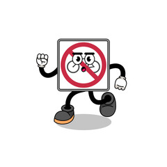 running no bicycles road sign mascot illustration