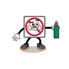 no bicycles road sign illustration cartoon holding mosquito repellent