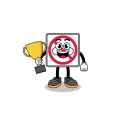 Cartoon mascot of no bicycles road sign holding a trophy