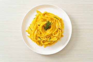 fettuccine pasta with butternut pumpkin creamy sauce