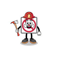 Cartoon mascot of no bicycles road sign firefighter