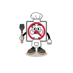 Mascot Illustration of no bicycles road sign chef