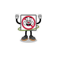 Character Illustration of no bicycles road sign playing hula hoop