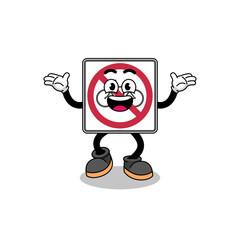 no bicycles road sign cartoon searching with happy gesture